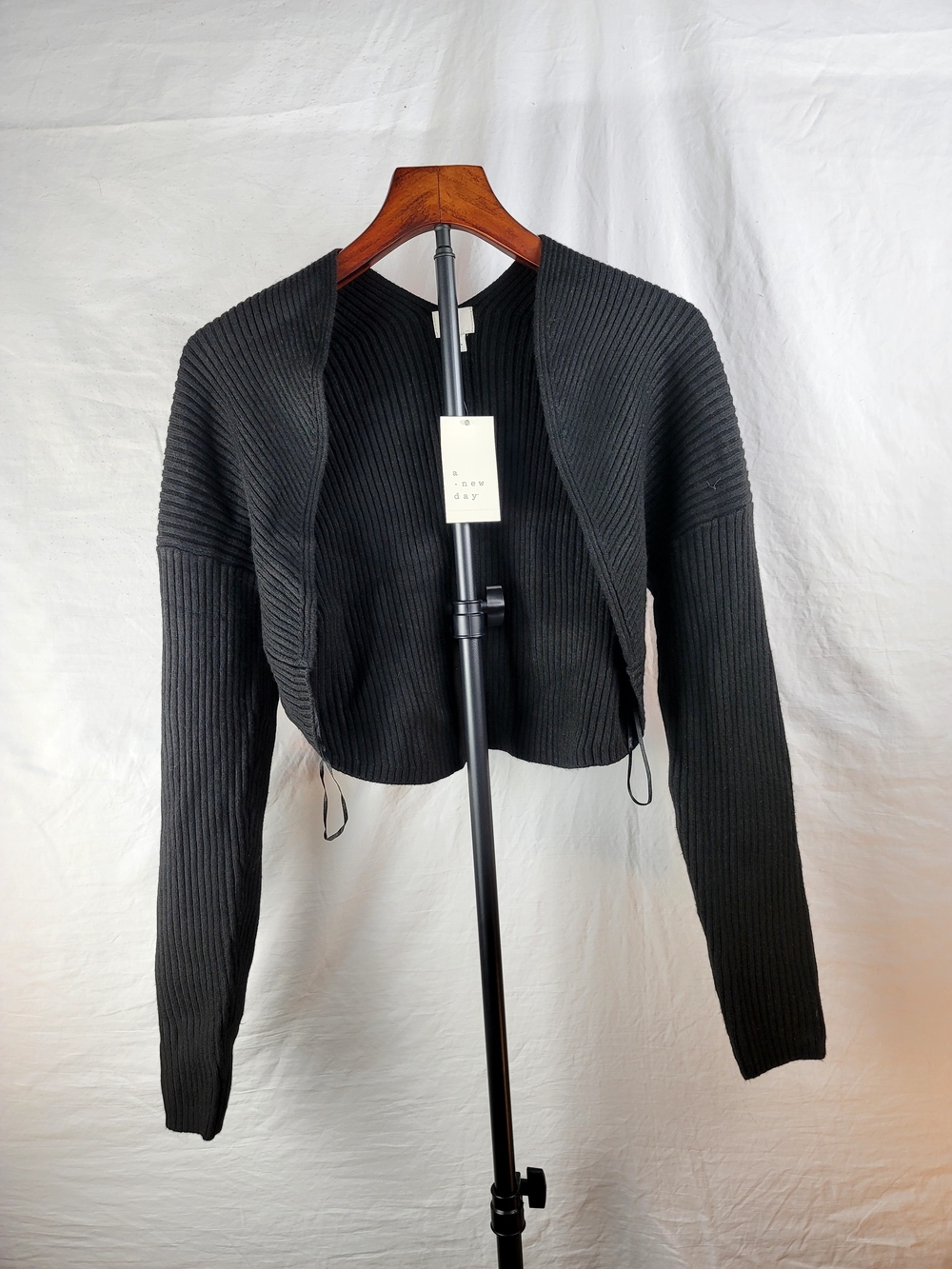 NWT A New Day Cropped Bolero Shrug Cardigan Black Ribbed Knit Sweater Women's XL